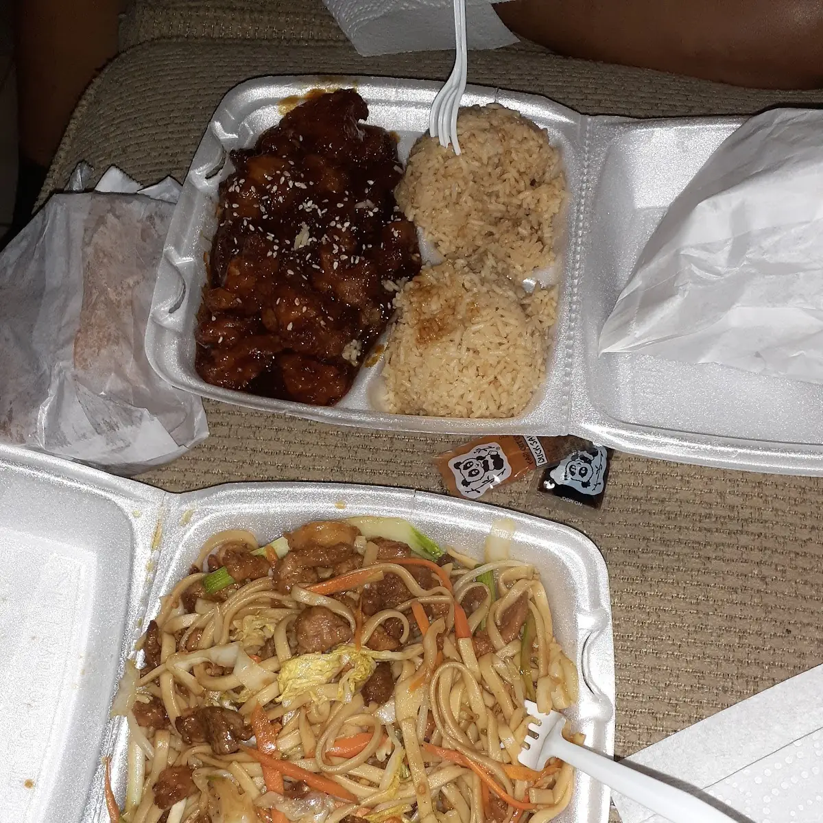 Combination Lo Mein and Sesame Chicken