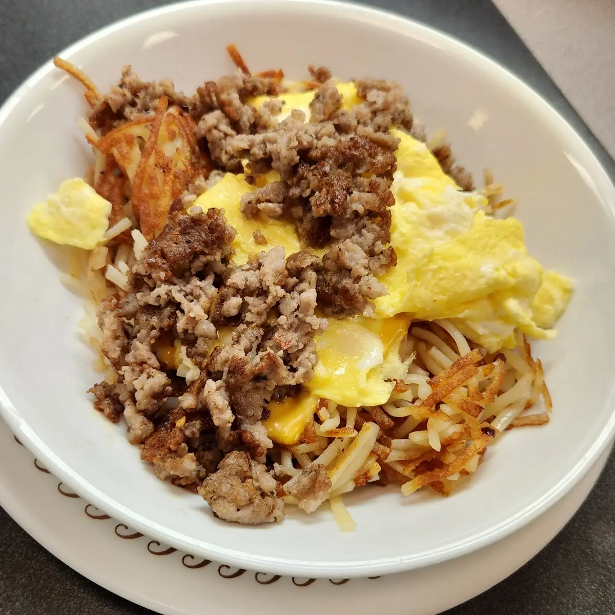 Brown Steak Egg and Cheese Bowl