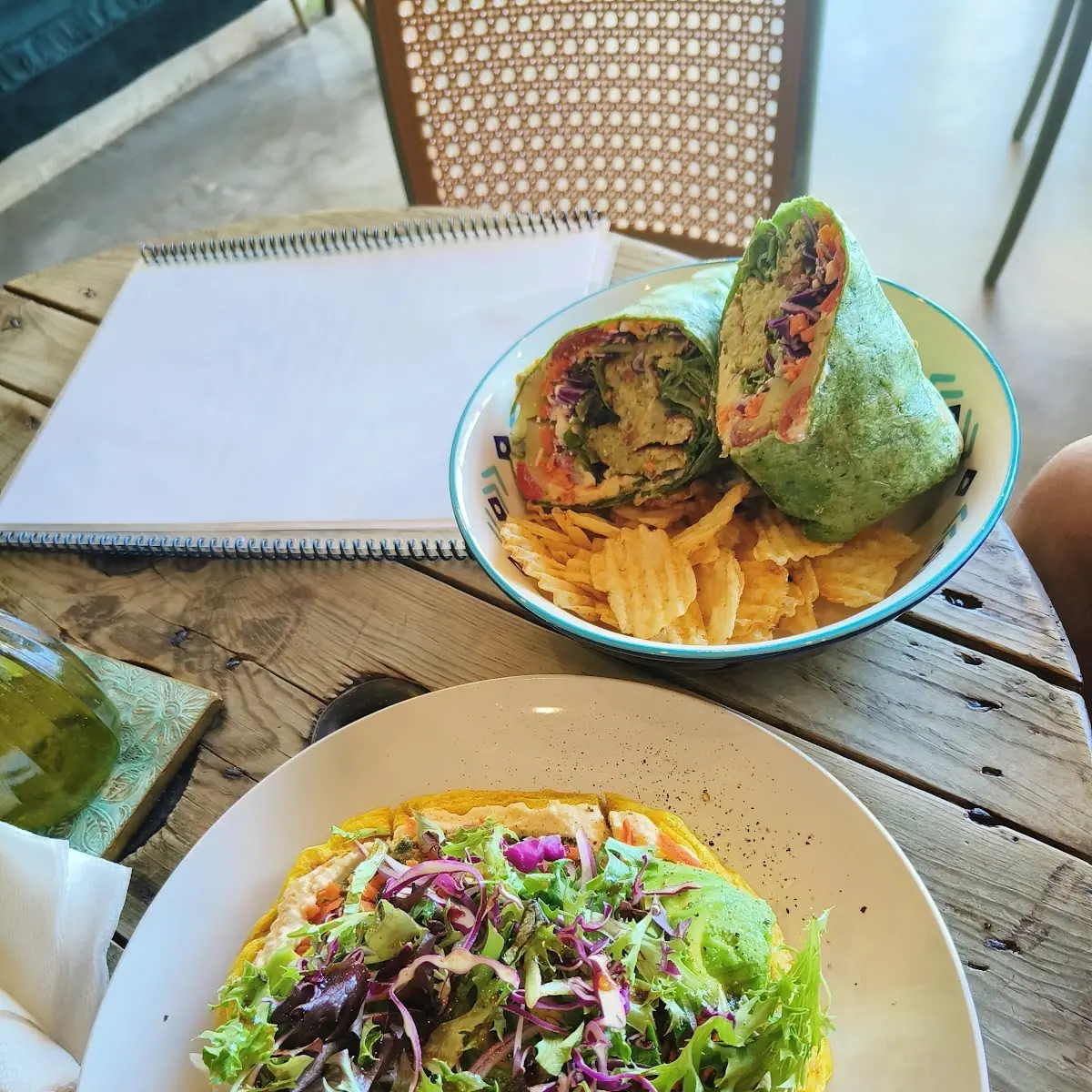 Mediterranean Pizza and Spinach Wrap