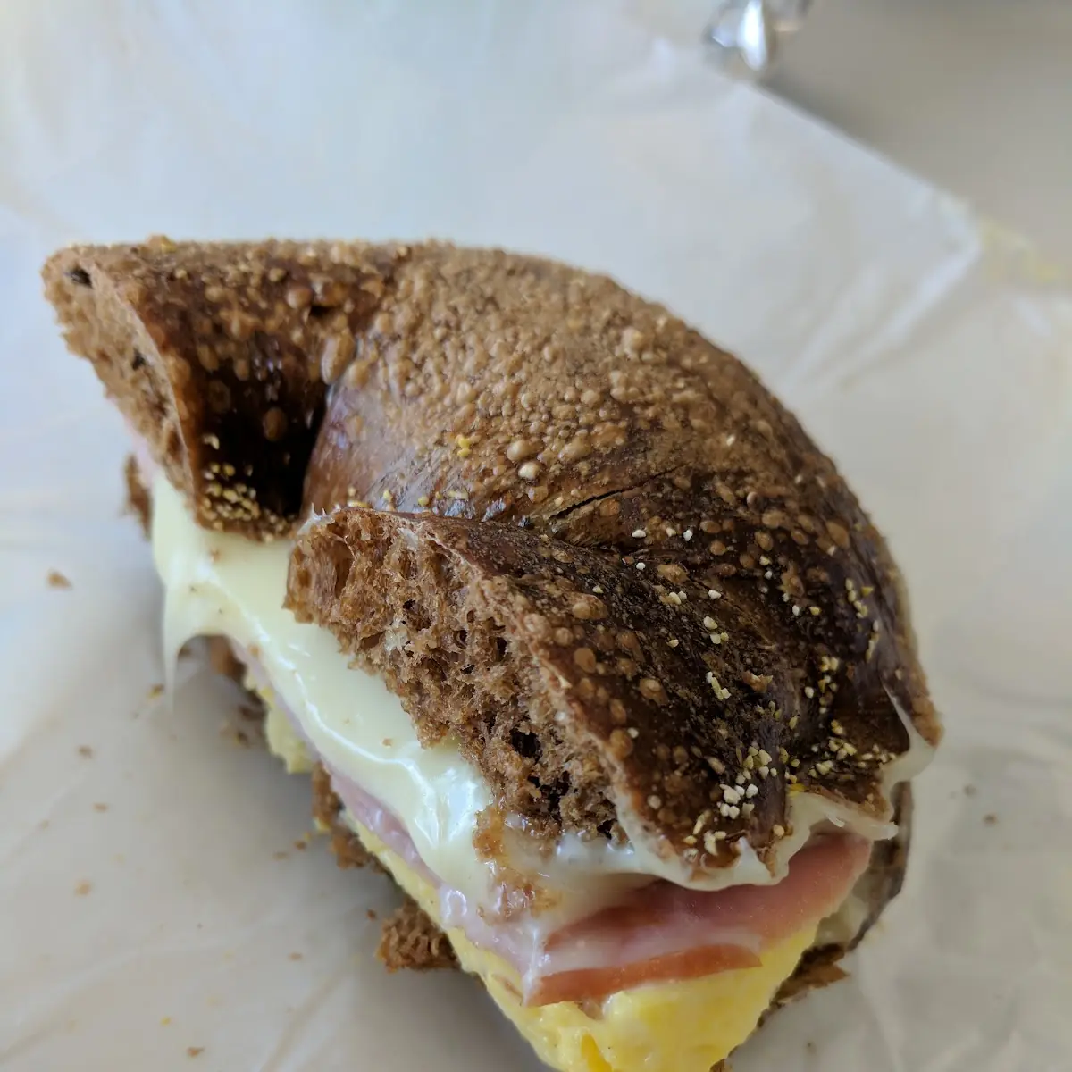 Ham Egg Cheese Pumpernickel Bagel