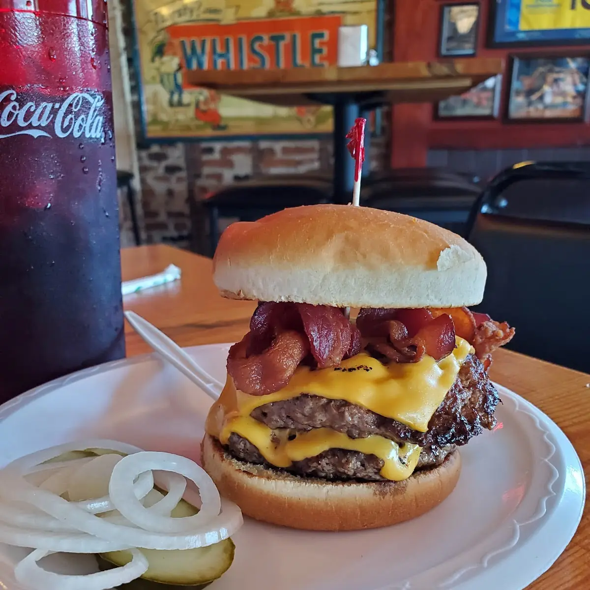 Double Bacon Cheeseburger with Onion Rings