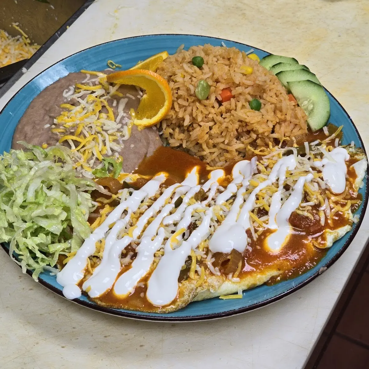 Bean Tostada & Enchilada