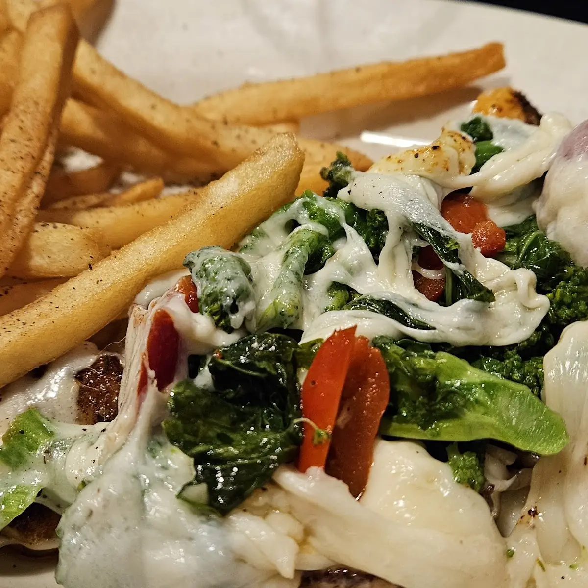 Blackened Shrimp with Broccoli Rabe Cherry Tomatoes Mozzarella Cheese