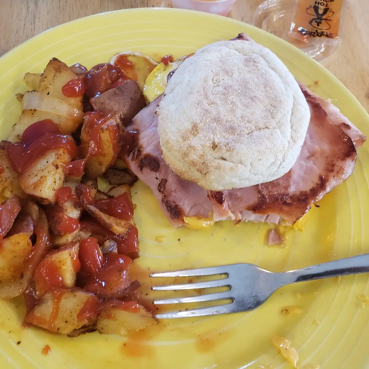 Ham Egg and Cheese Muffin and Home Fries