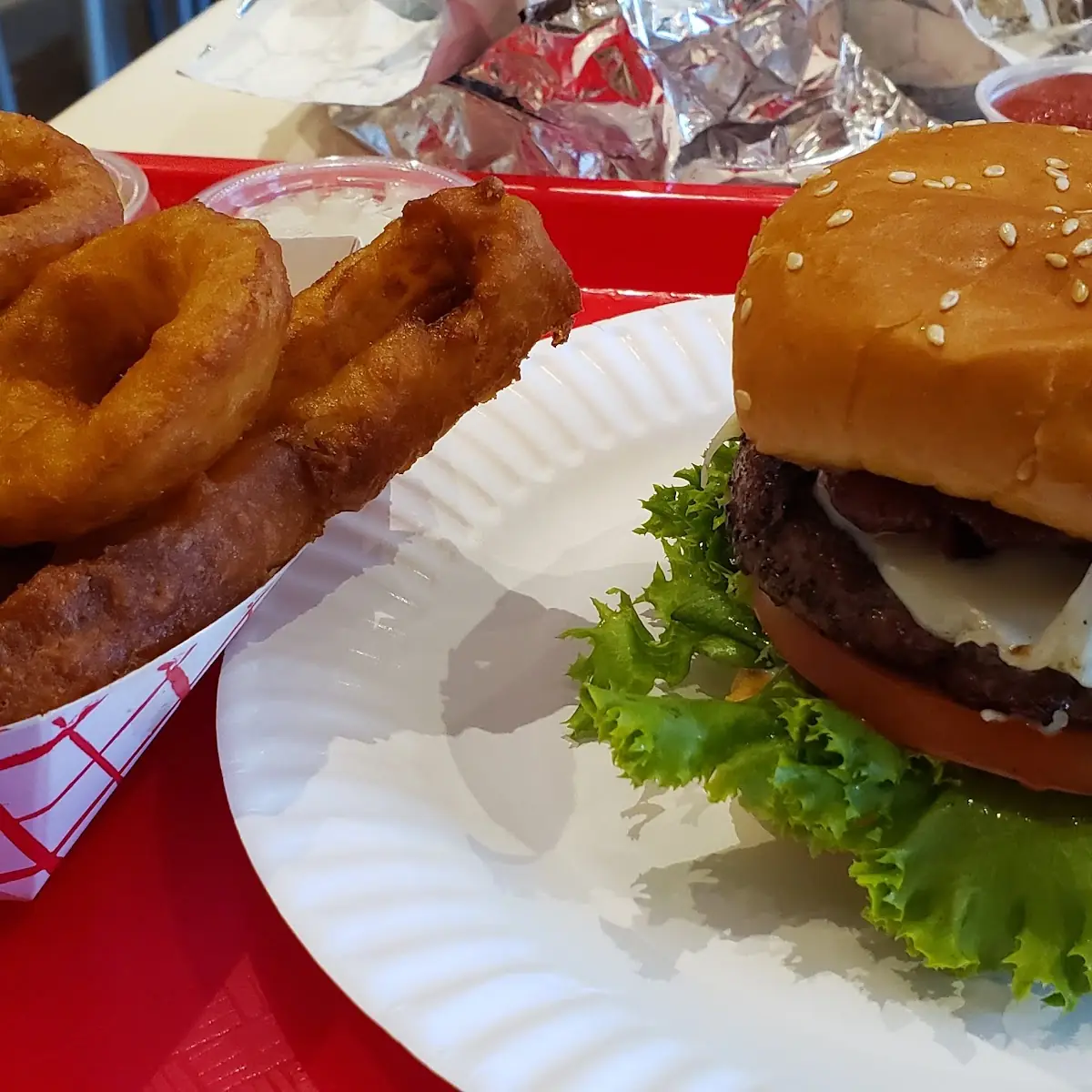 Bacon Cheese Burger w Onion Rings