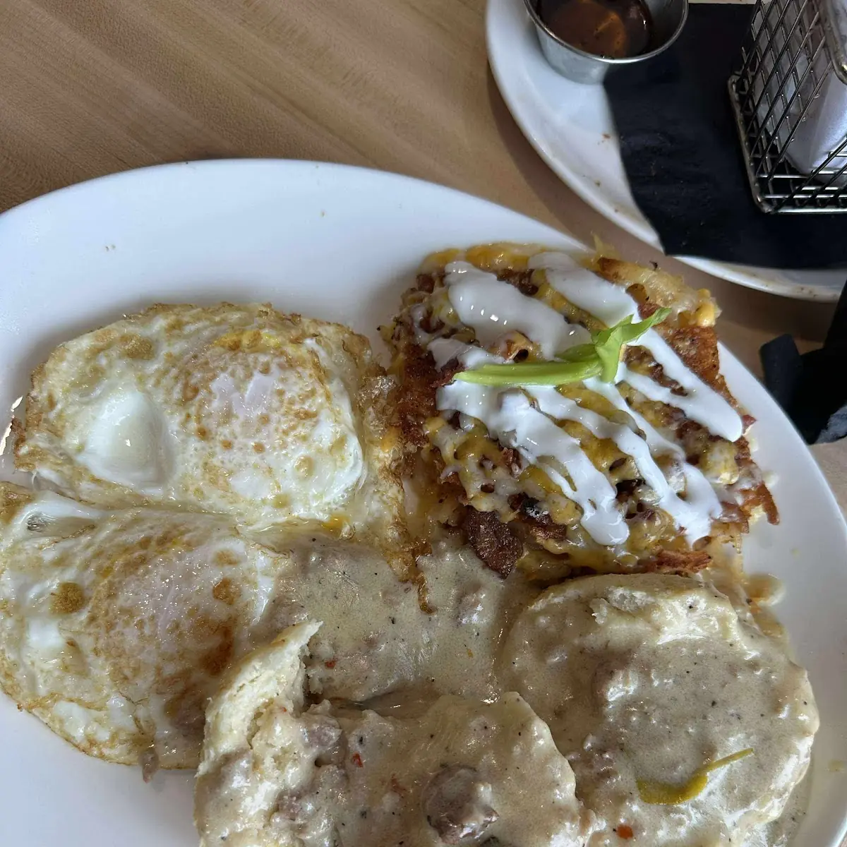 Sausage Gravy Biscuits Eggs and Hashbrowns