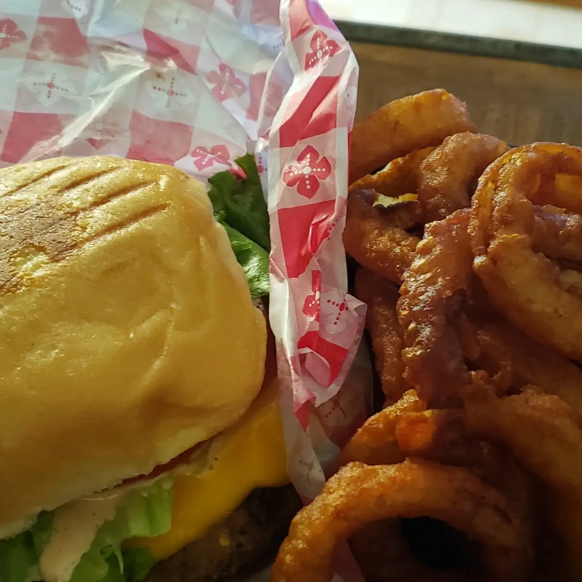 B and B Burger with Fried Onion Rings