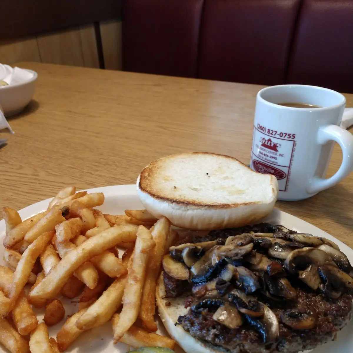 Mushroom Swiss Burger with Fries