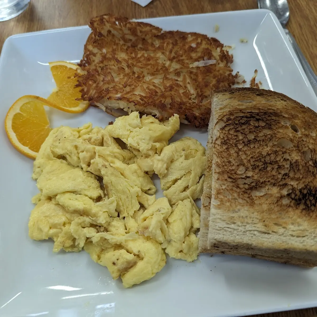 Two Eggs Hash Browns Sourdough Toast