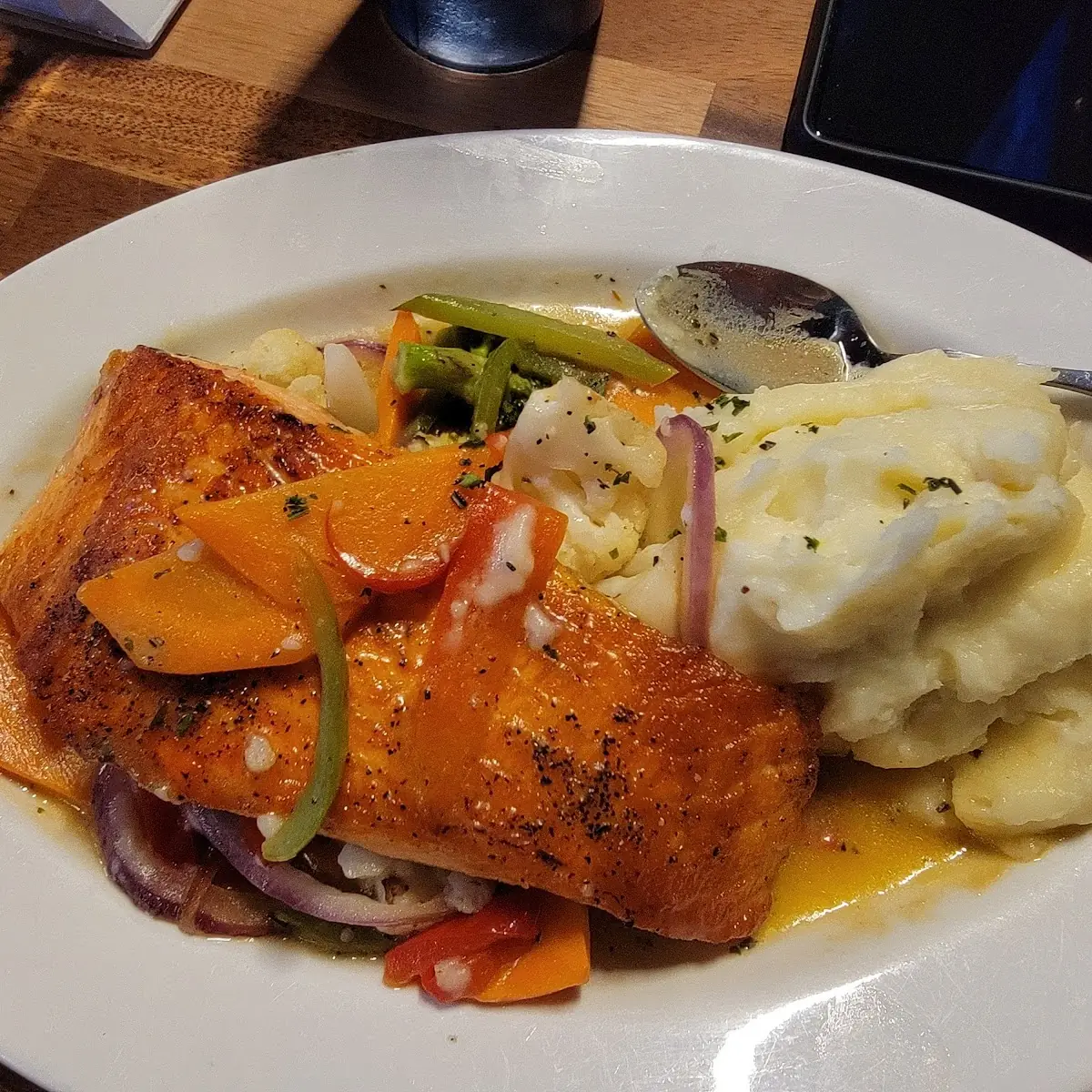 Salmon Mashed Potatoes and Mixed Veggies