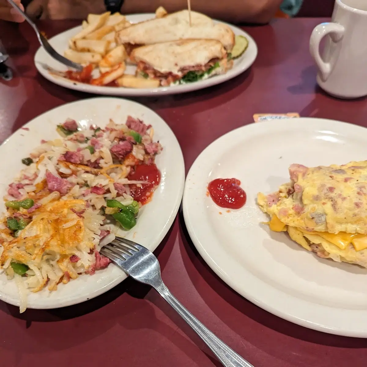 Corn Beef Hash and Meat Lovers Omelette