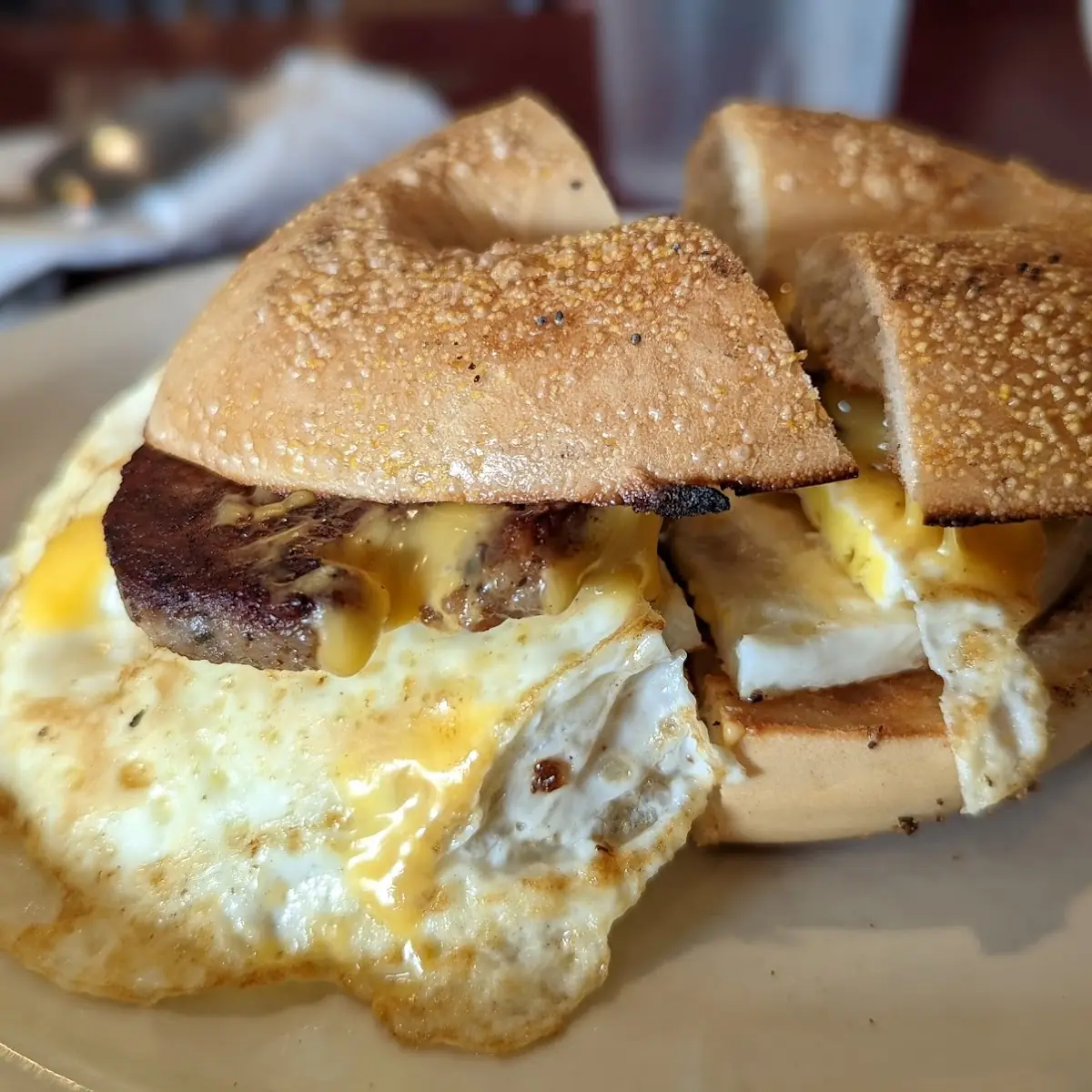 Sausage Egg and Cheese on a Plain Bagel