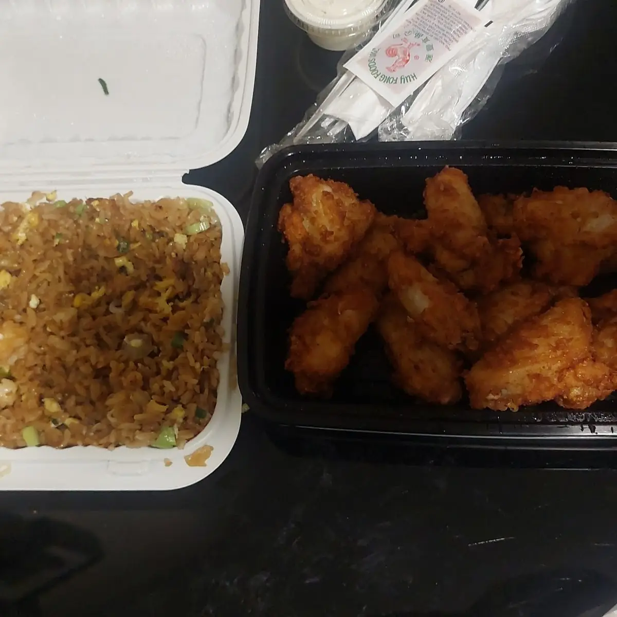 Shrimp Fried Rice and Chicken Wings