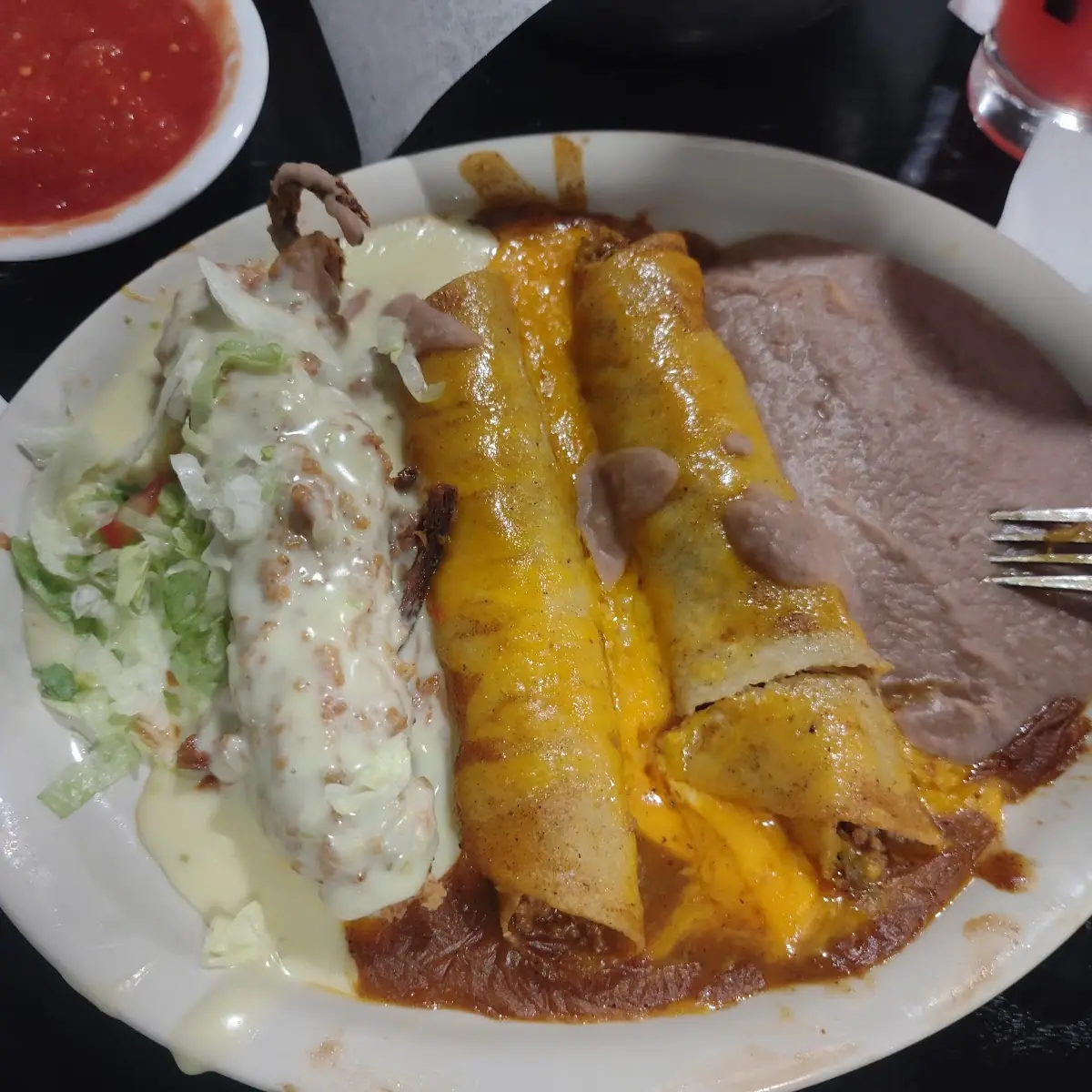 Crispy Chile Relleno with Brisket and Two Enchiladas