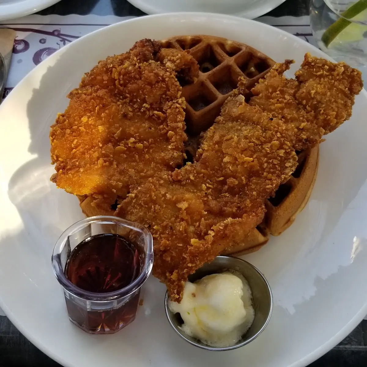 Buttermilk Fried Chicken & Waffle with Maple Syrup & Whipped Butter