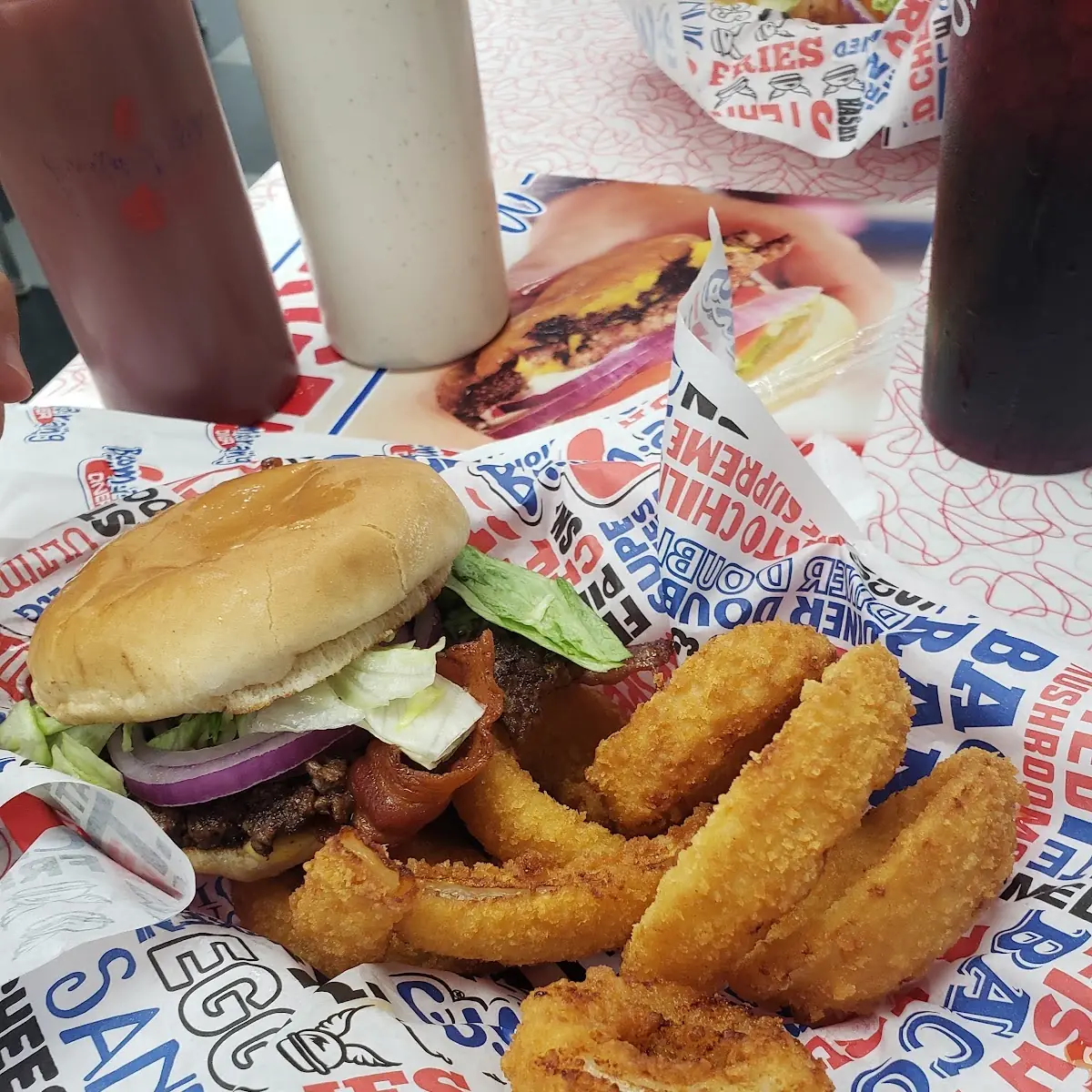Bacon Cheeseburger with Onion Rings