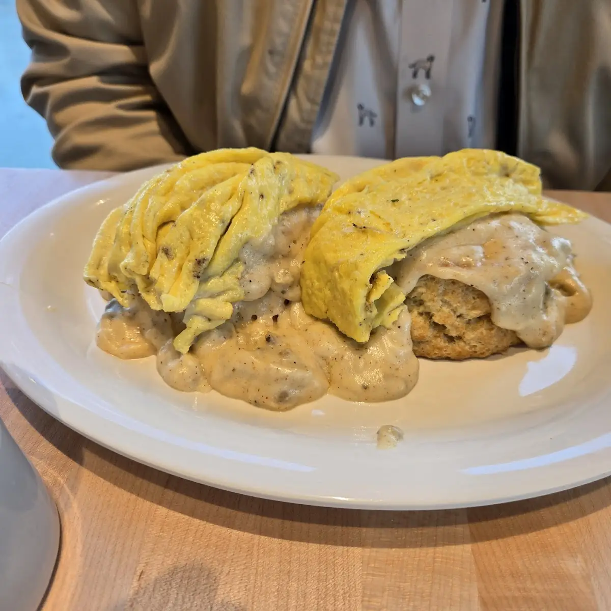 Scrambled Eggs with Biscuits and Gravy