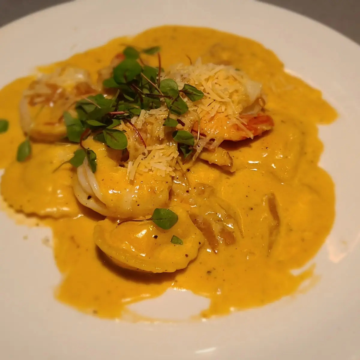 Lobster Ravioli with Seared Prawns