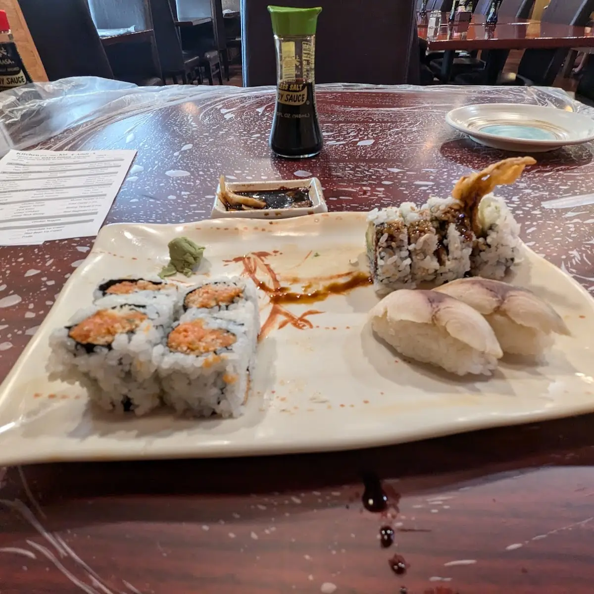 Mackerel Yellowtail Roll Spicy Salmon Roll Eel Roll and Dragon Roll