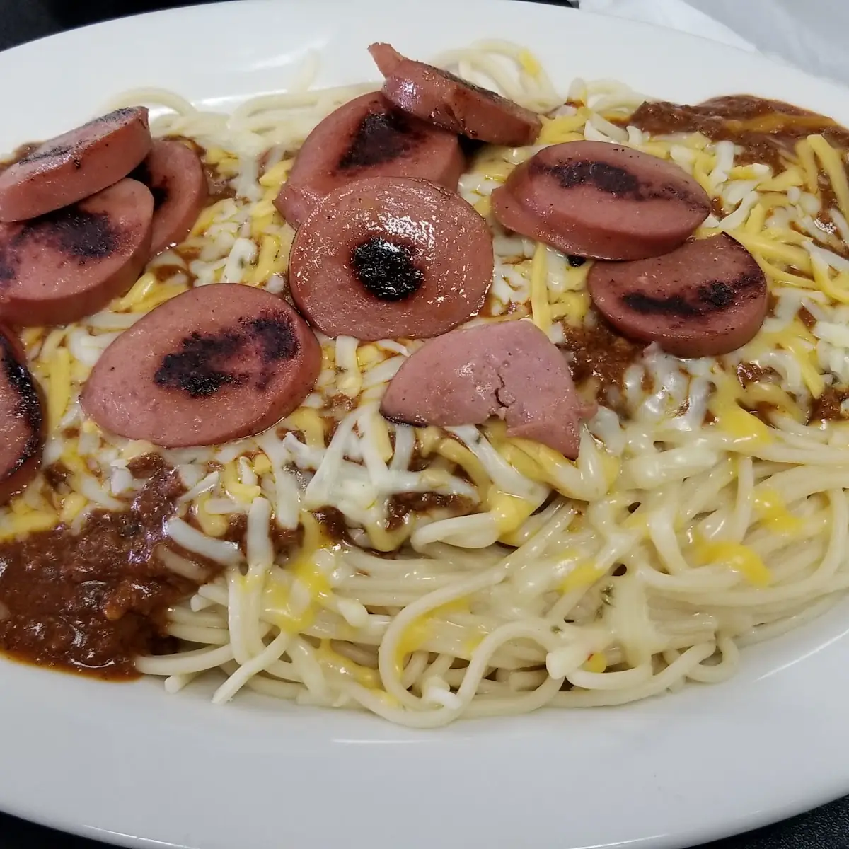 Polish Sausage with Spaghetti and Chili