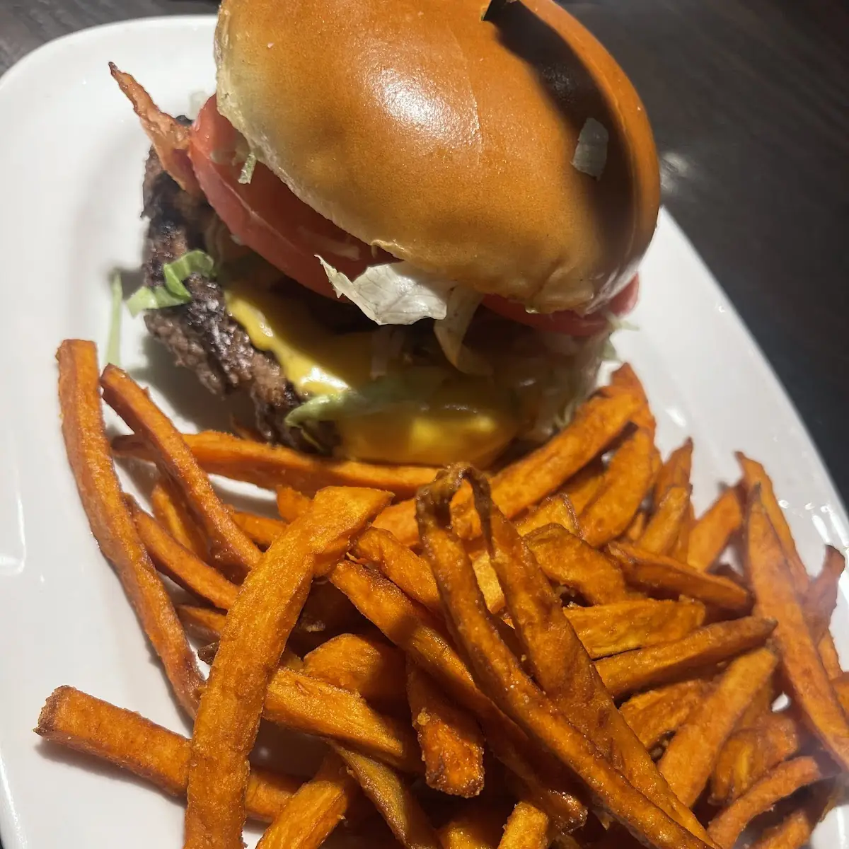 Cheese Burger & Sweet Potato Fries