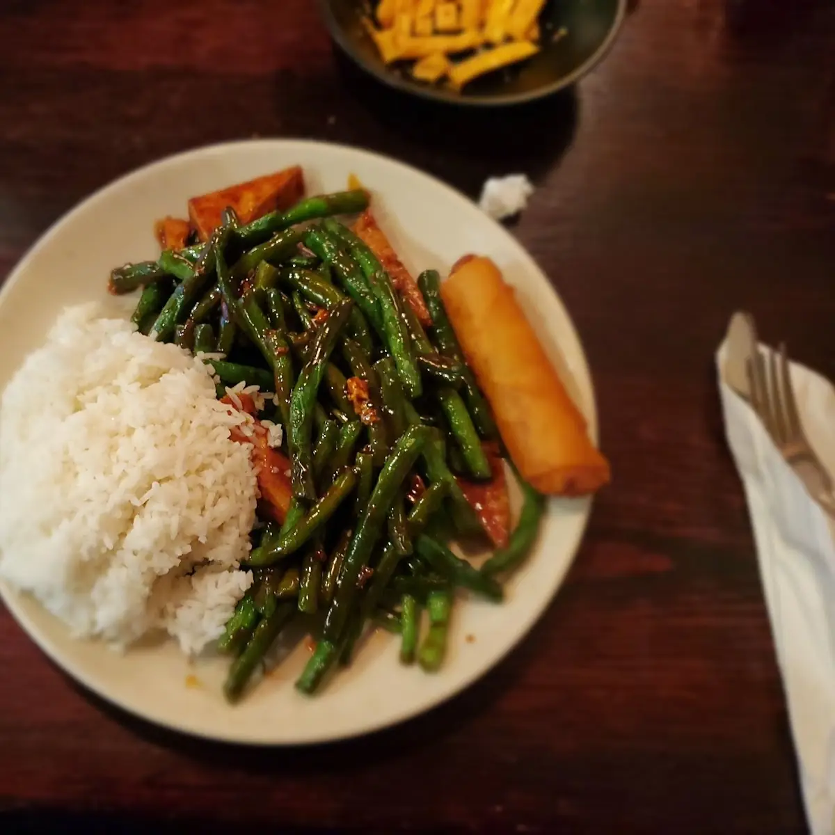 String Beans in Brown Sauce Steamed Rice