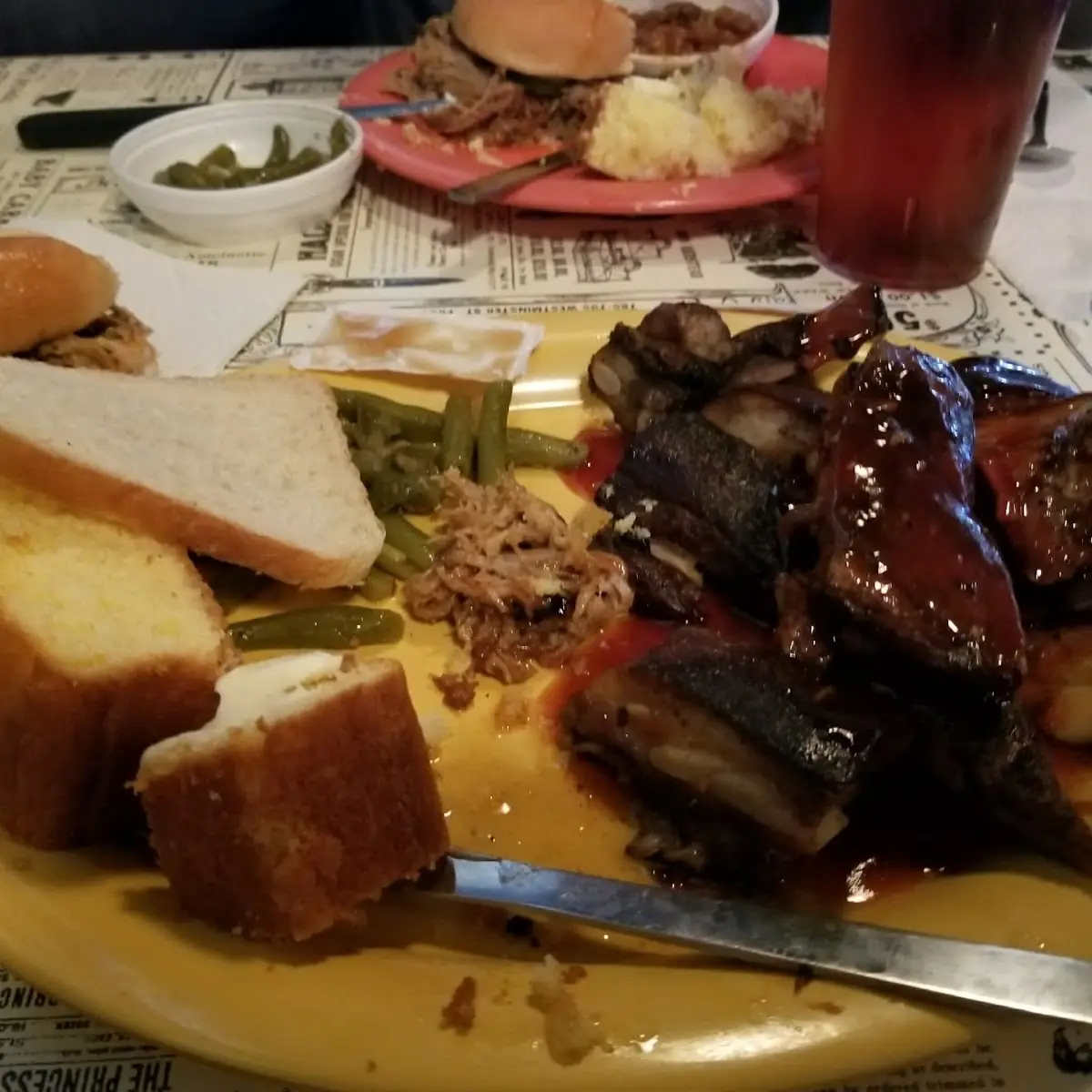 Ribs Pulled Pork Cornbread & Green Beans