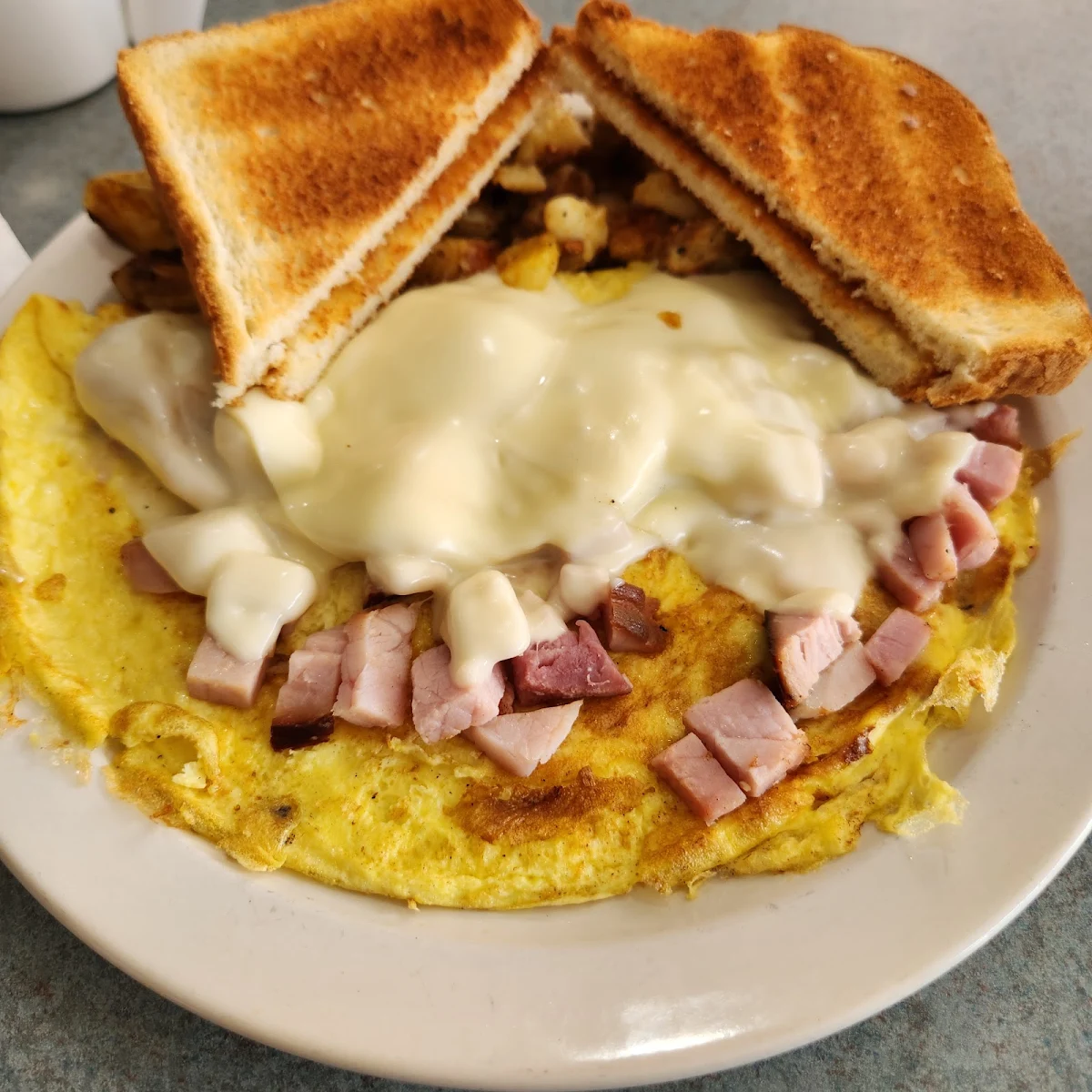 Ham Hash and Cheese Omelet