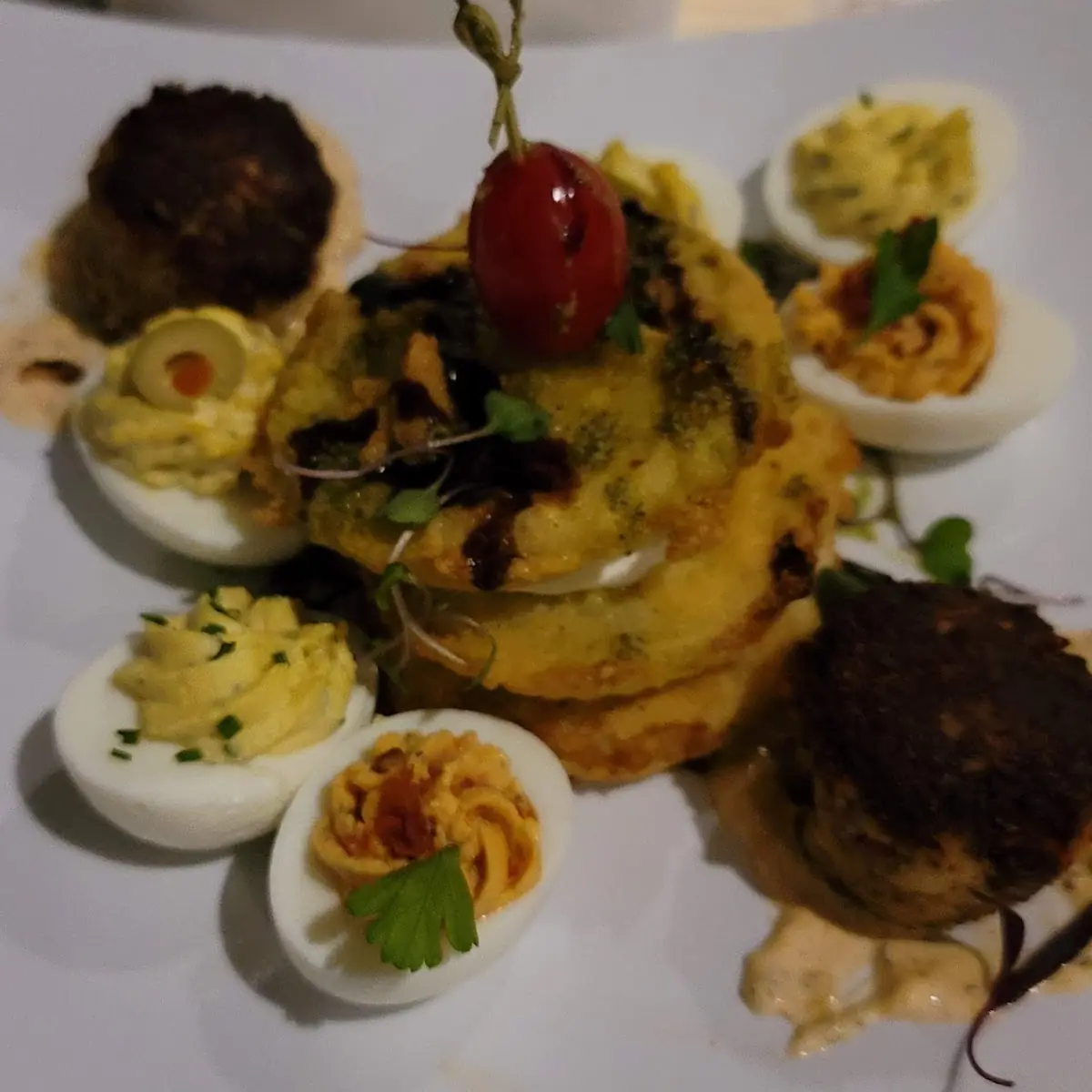 Crab Cakes and Fried Green Tomatoes and Deviled Eggs
