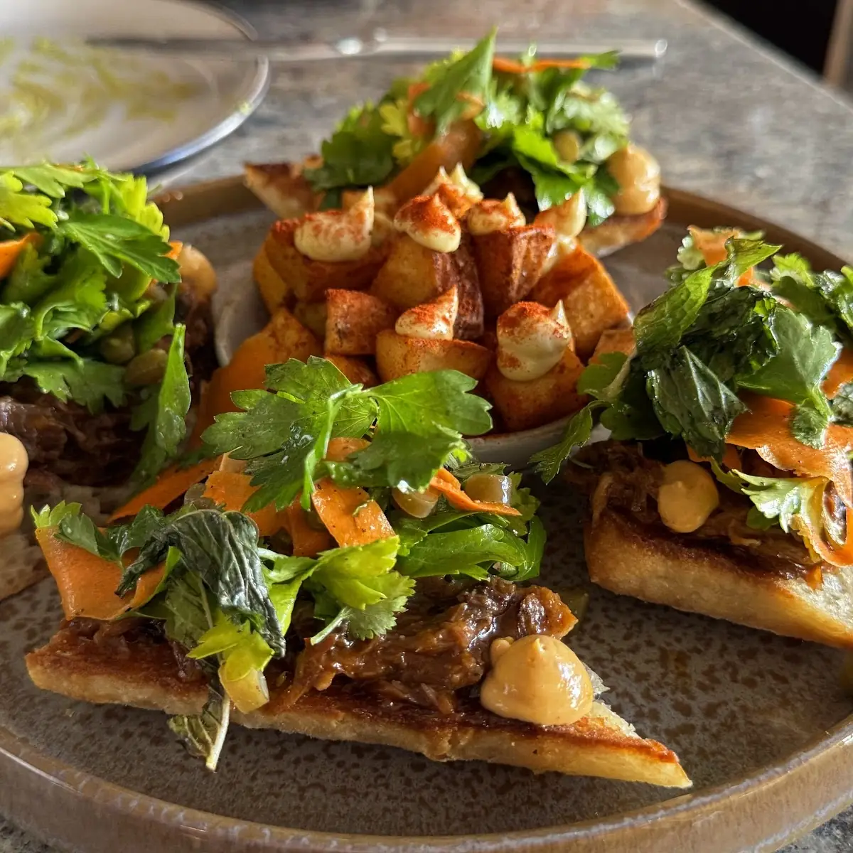 Grilled Cheese and Patatas Bravas