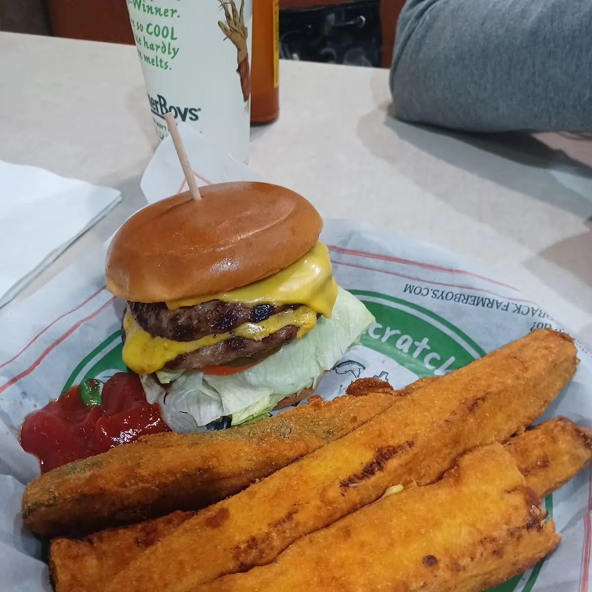 Double Cheeseburger and Zucchini Sticks