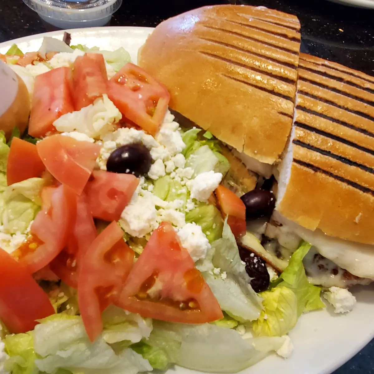 Greek Salad with Chicken Burger
