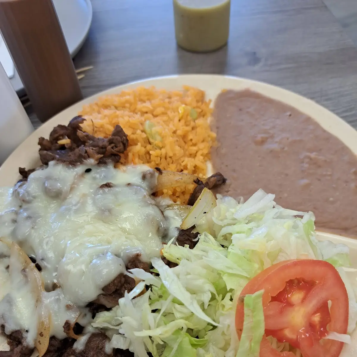 Refried Beans Rice and Beef