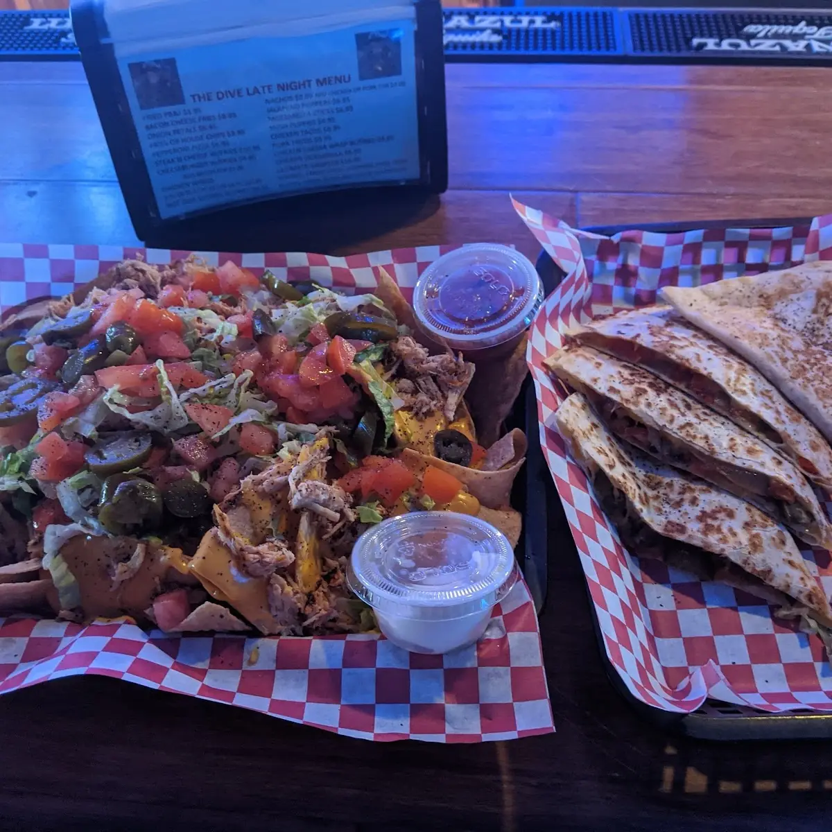 Shredded Chicken Nachos and Veggie Quesadilla