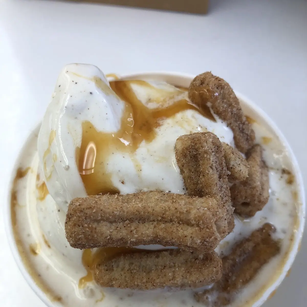 Churro Soft Serve Ice Cream Sundae