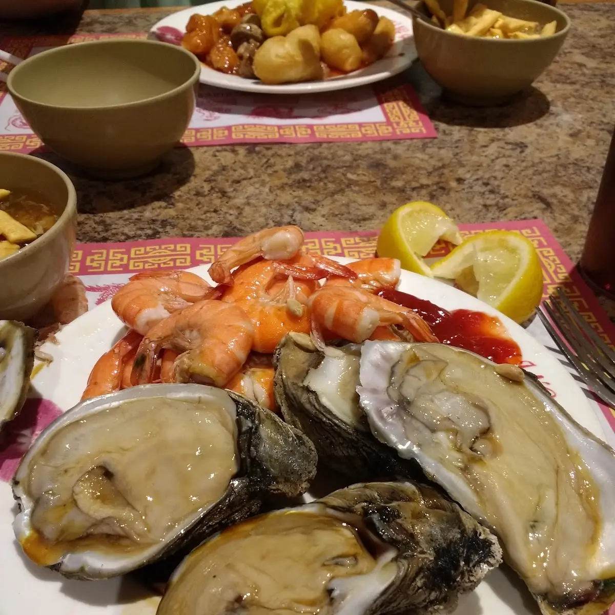 Oysters on the Half Shell and Steamed Shrimp