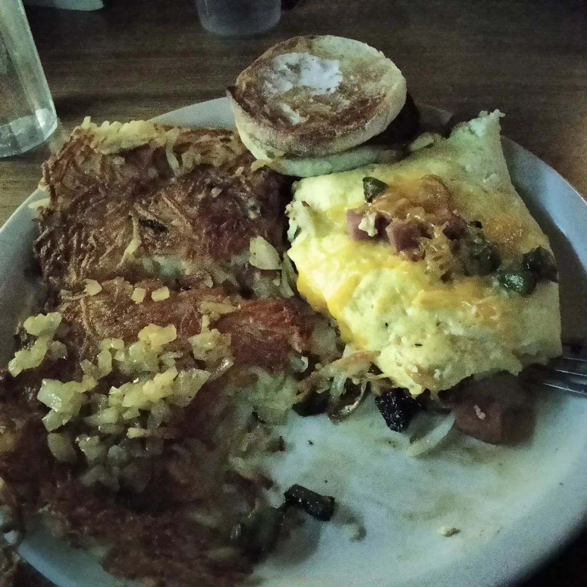 Three Egg Cheese Omelet with Hash