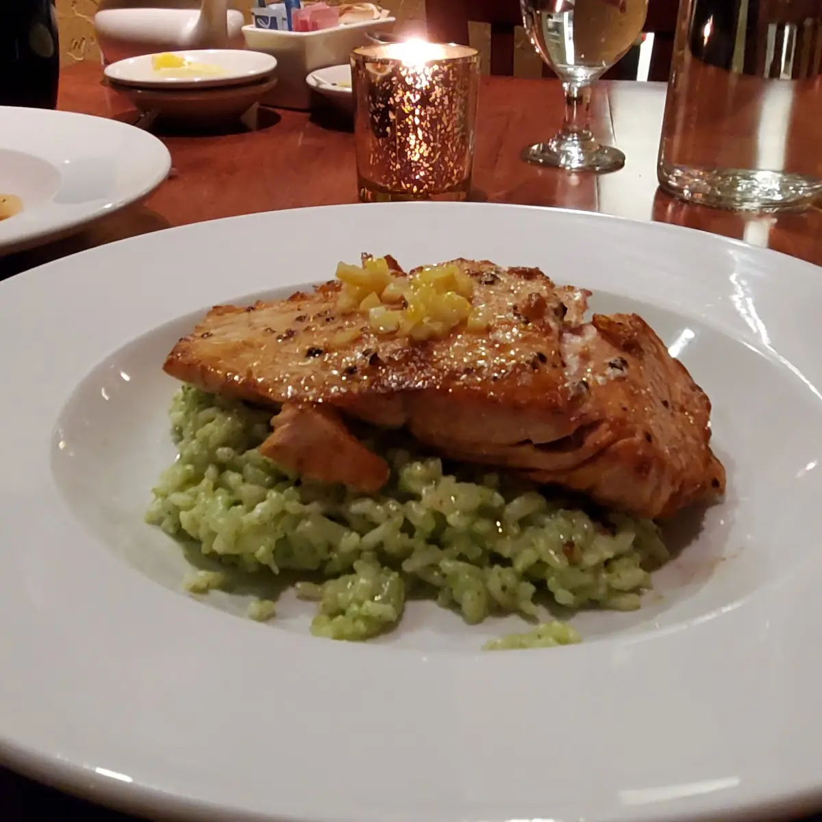 Grilled Salmon Risotto Verde