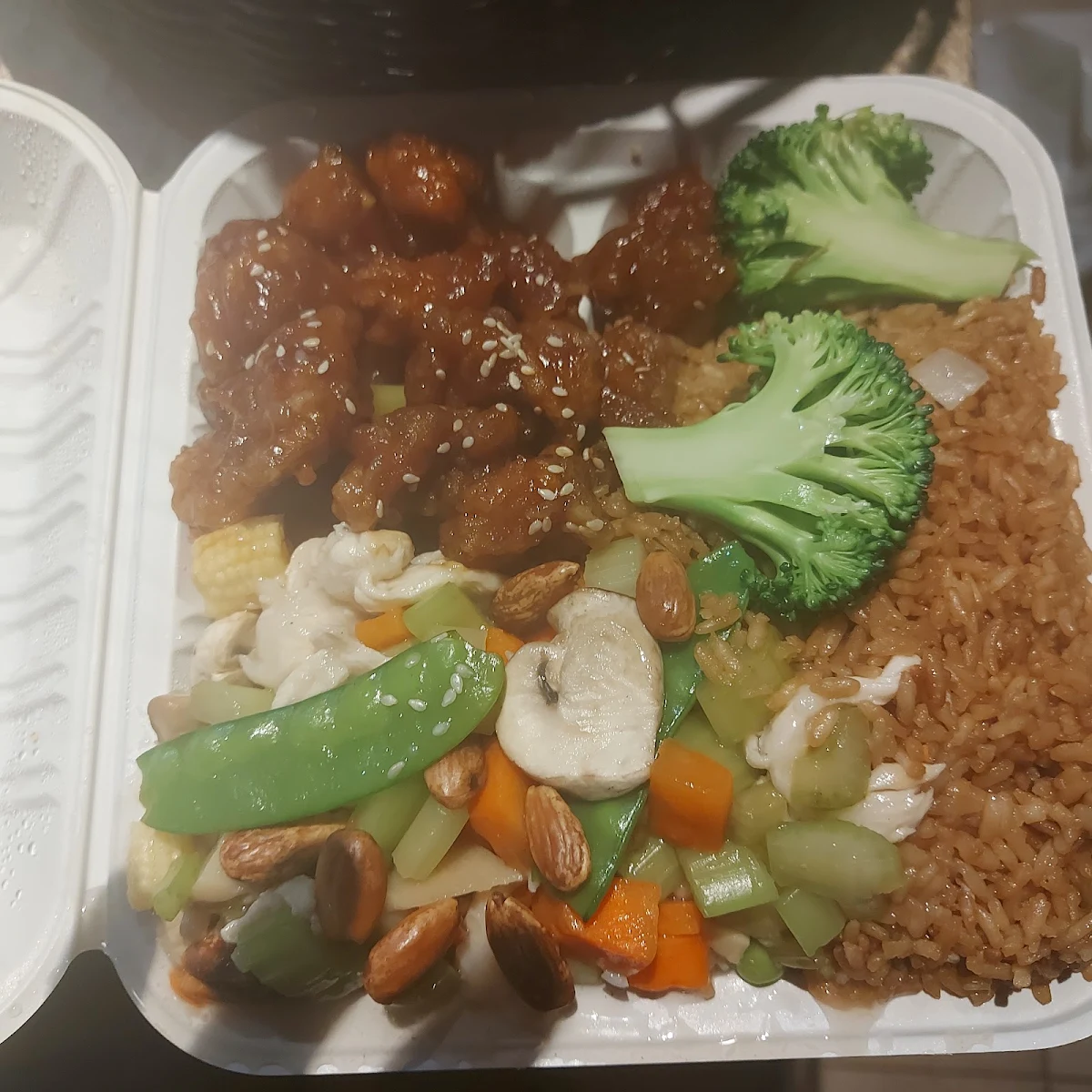 Dinner for 1 Sesame Chicken Fried Rice and Vegetables, Great Wok