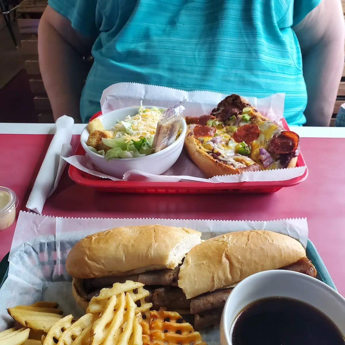 French Dip and Waffle Fries