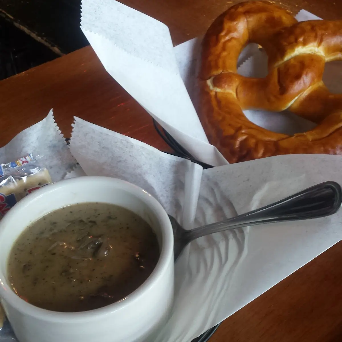 Black Bean Soup and Jumbo Pretzel