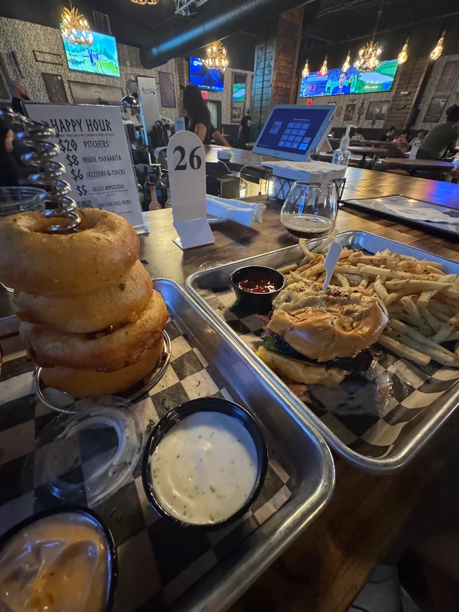 Onion Rings and BBQ Pork Sandwich