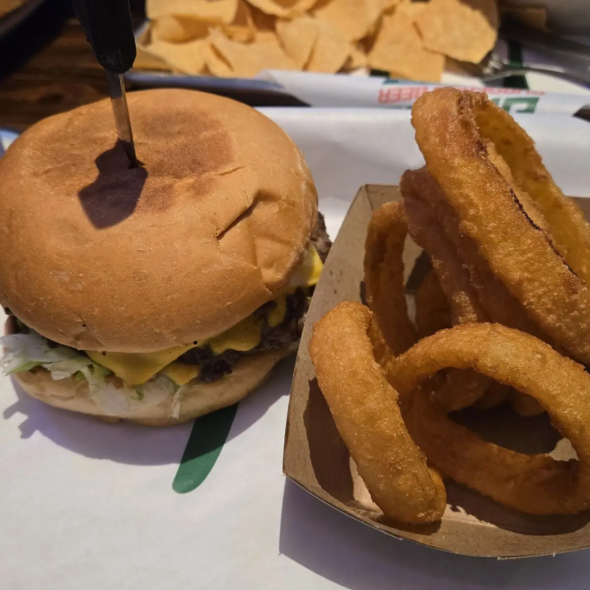 Burger and Onion Rings
