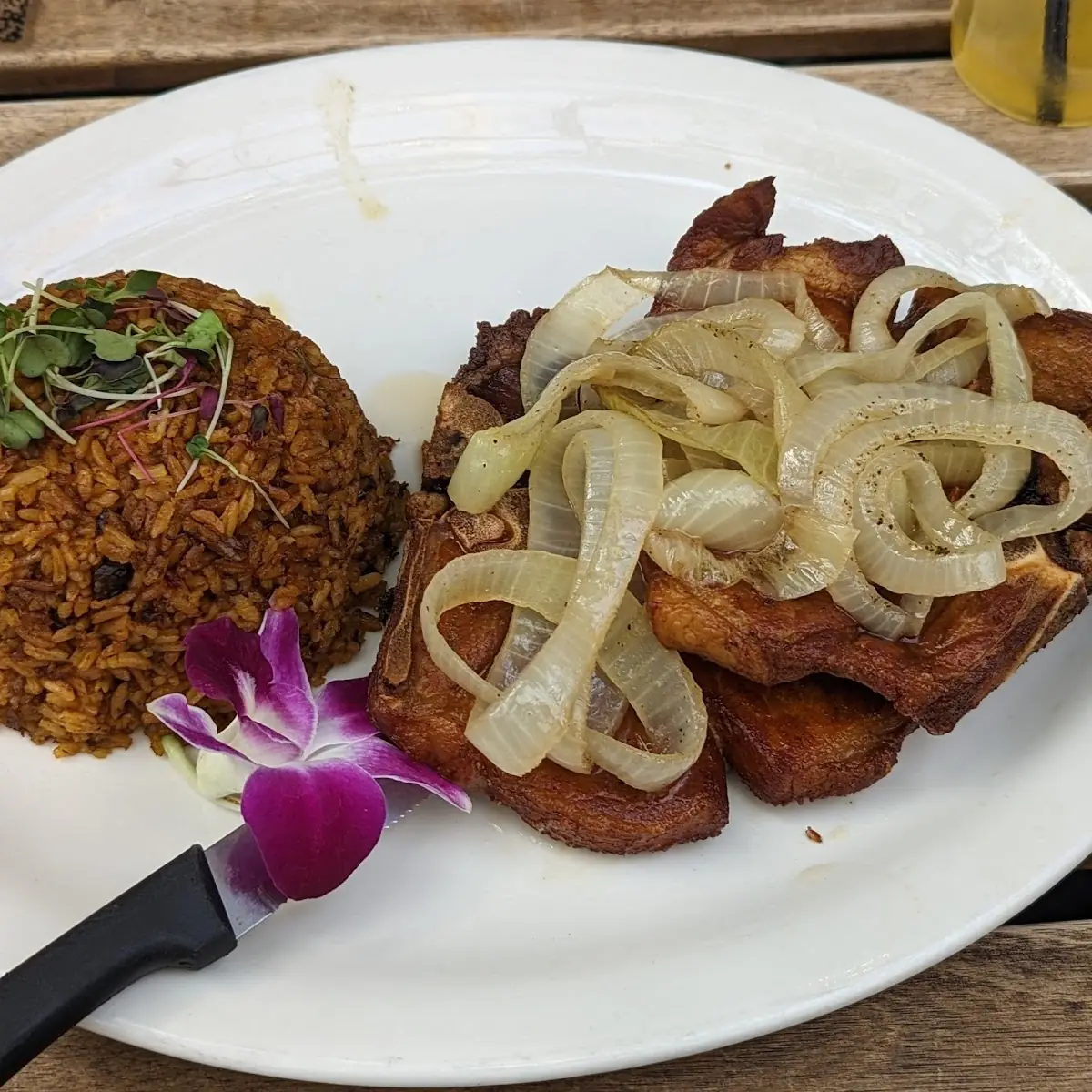 Coconut Rice with Bones in Fried Chicken Arroz De Coco Con Chicharron De Pollo