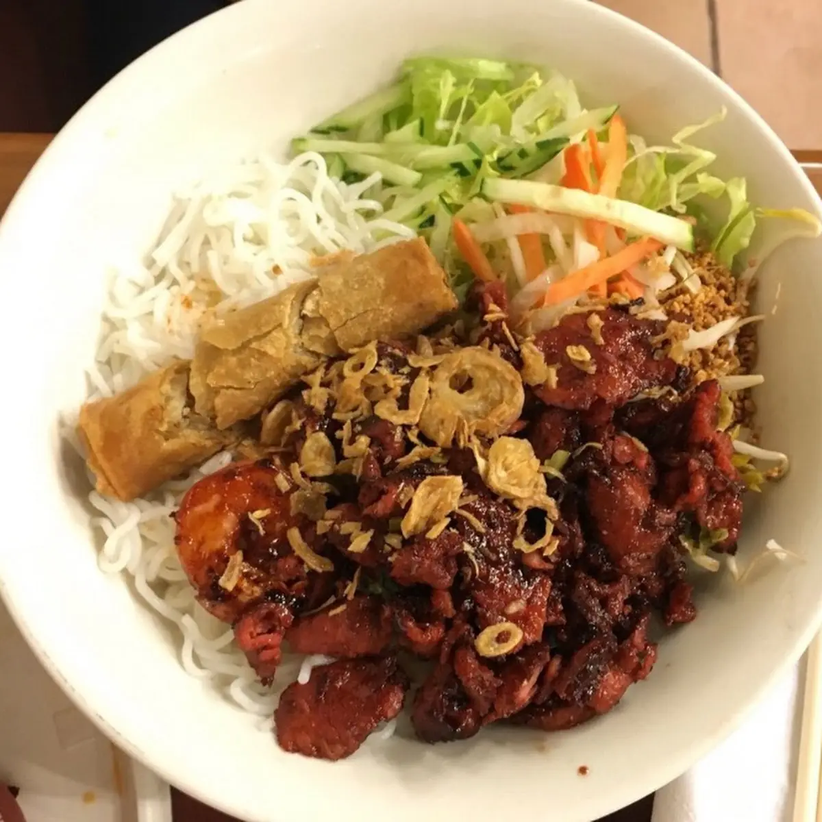 Vermicelli Noodles with Egg Roll and Beef