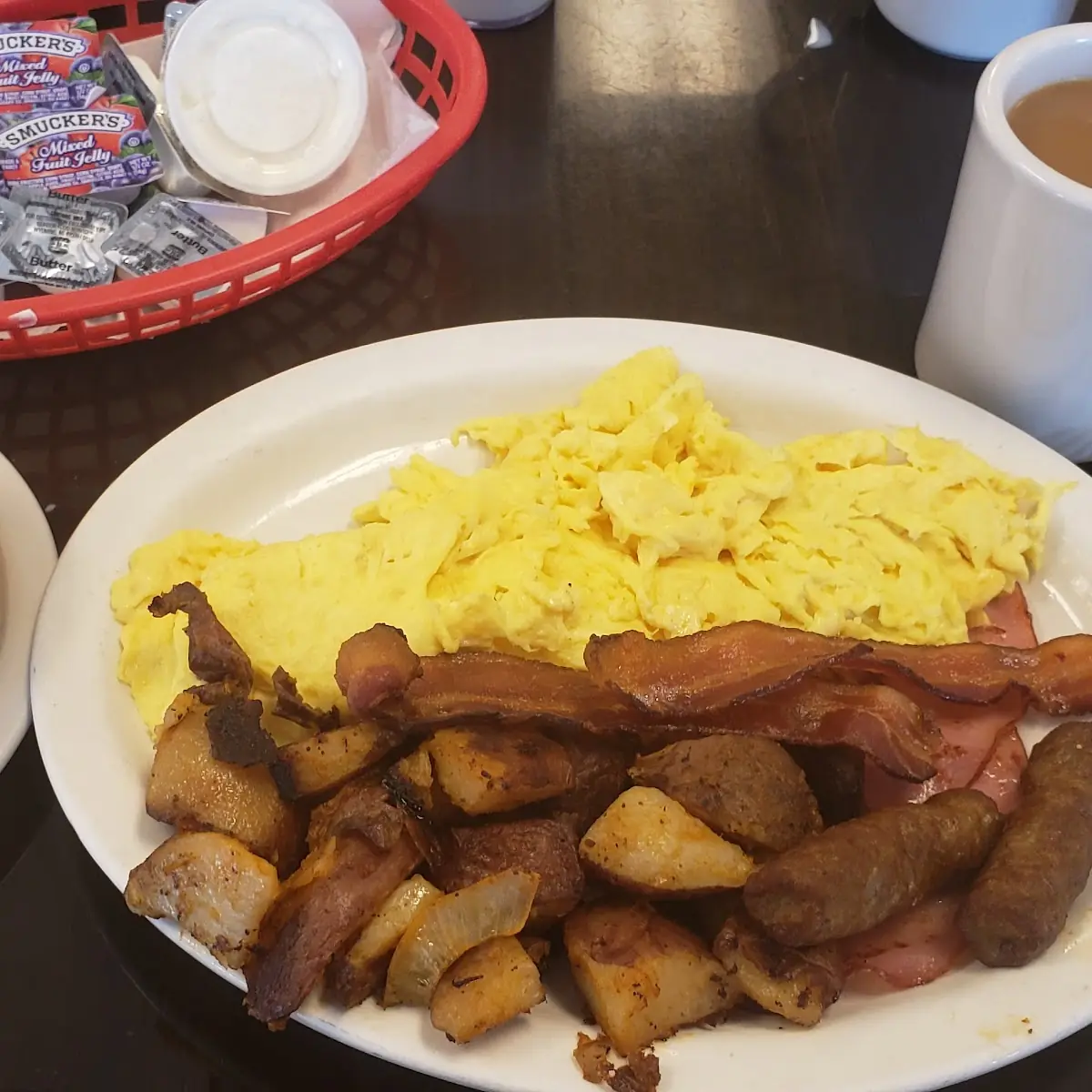 Scrambled Eggs Bacon and Homefries