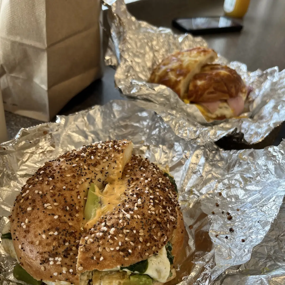 Sesame Bagel Breakfast Sandwich with Bacon