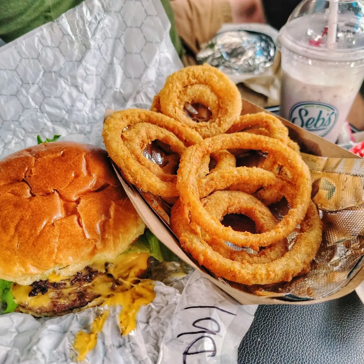 Double Cheeseburger with Onion Rings