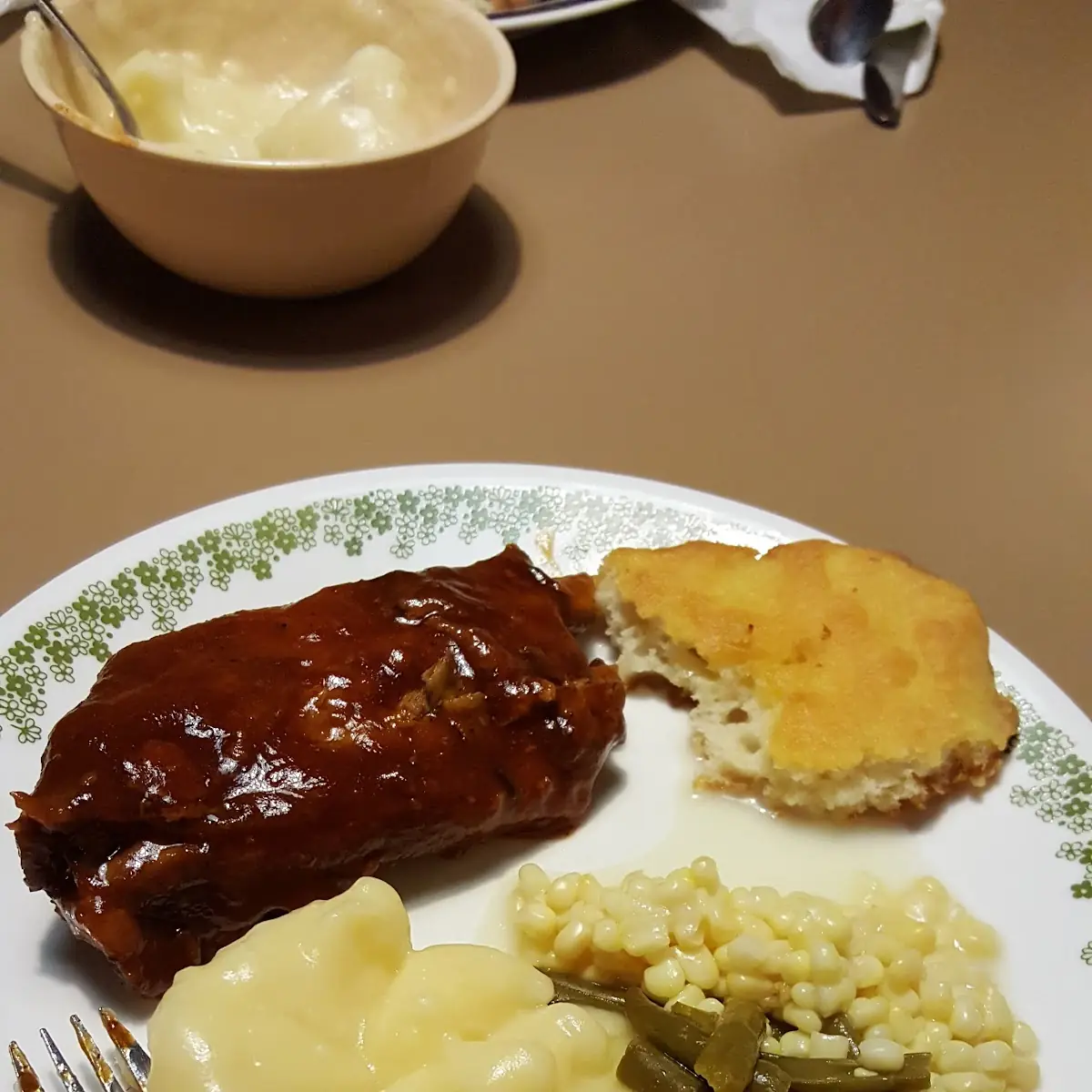 BBQ Ribs Corn Potatoes & Bread