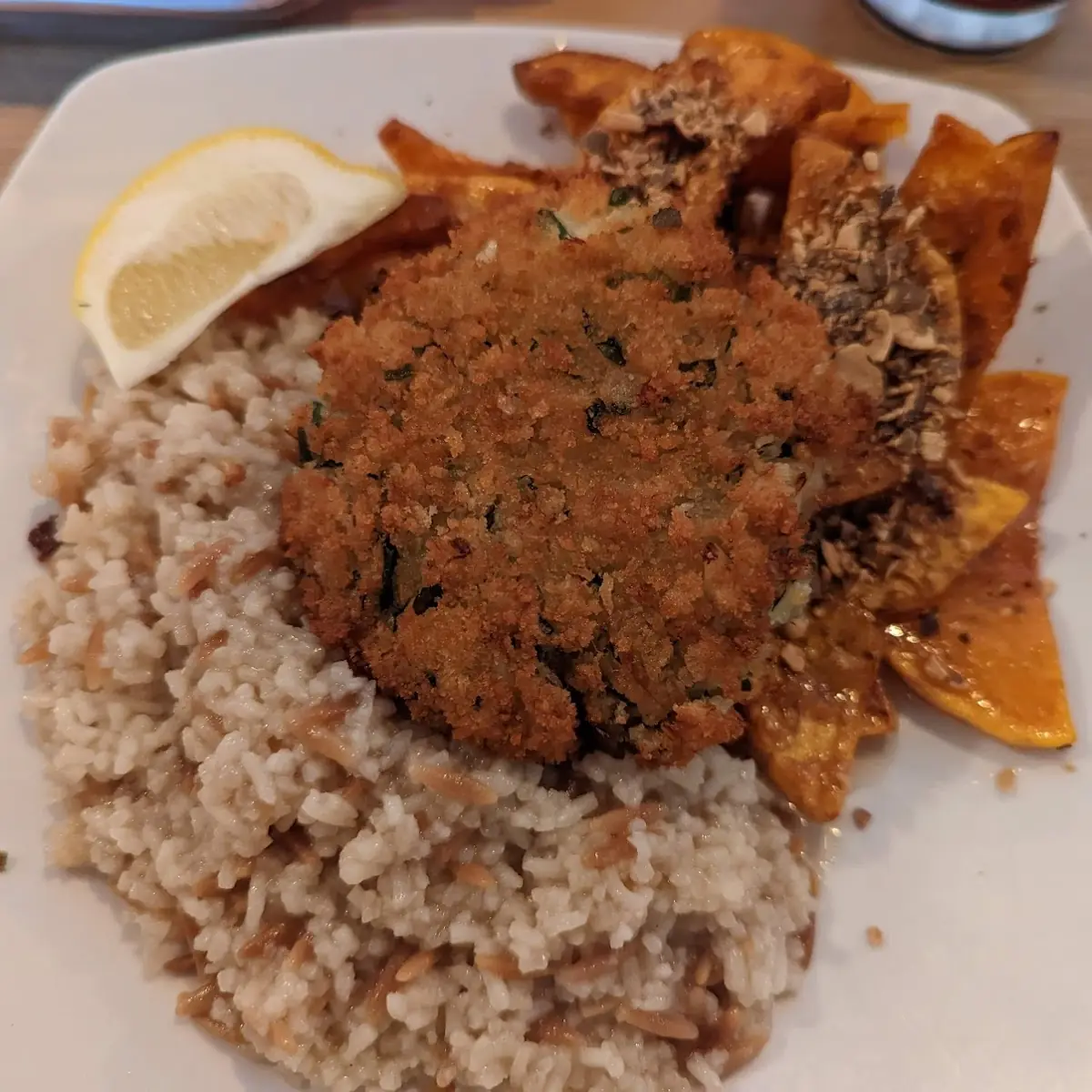 Crab Cake with Rice and Buttersquash